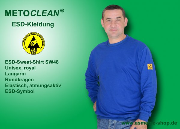 METOCLEAN ESD-Sweat-Shirt SW48RL, royalblau, Langarm, unisex - www.asmetec-shop.de