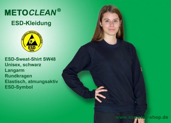METOCLEAN ESD-Sweat-Shirt SW48RL-SW, schwarz, unisex - www.asmetec-shop.de