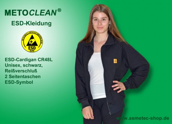 METOCLEAN ESD-Cardigan CR48L-SW, schwarz, Langarm, unisex - www.asmetec-shop.de