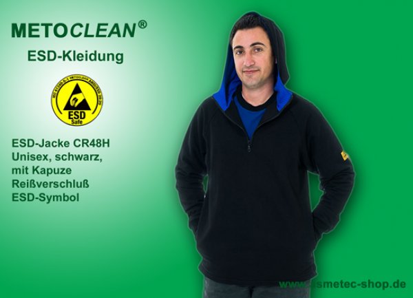 METOCLEAN ESD-Cardigan CR48LH-SW, schwarz, Langarm, Kapuze, unisex - www.asmetec-shop.de