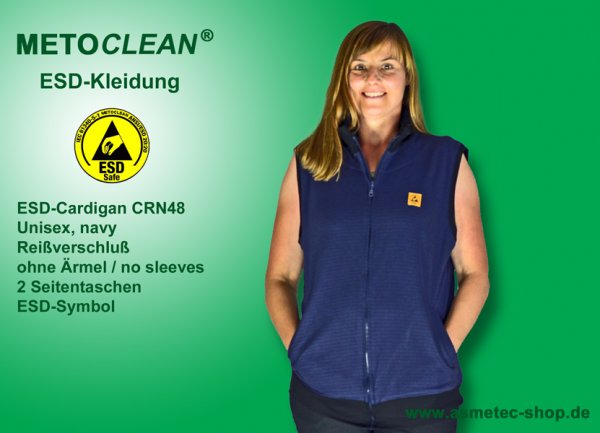 METOCLEAN ESD-Weste CRN48-NB, navy, ärmellos, unisex - www.asmetec-shop.de