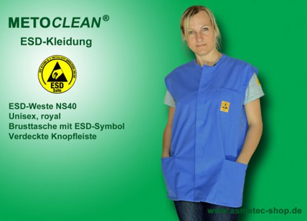 METOCLEAN ESD-Weste NS40-RB, royal blau - www.asmetec-shop.de