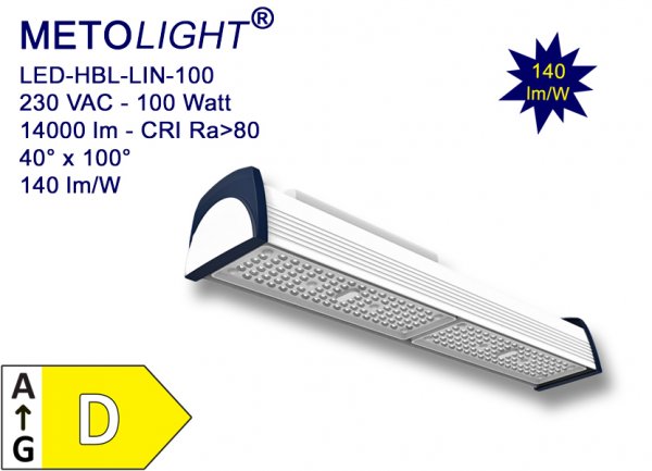 METOLIGHT LED Hallenleuchte HBL-LIN-100, 100 Watt, 14000 lm - www.asmetec-shop.de