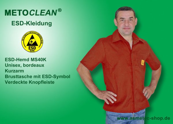 METOCLEAN ESD-Hemd MS40K-DR, bordeaux, Kurzarm - www.asmetec-shop.de