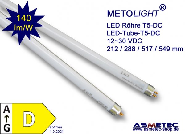 LED Tube Metolight T5-DC, 517 mm, for DC voltgage 12 to 36 V DC