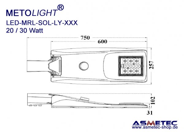 Metolight LED-Straßenleuchte MRL-ST10030, 30 Watt - www.asmetec-shop.de