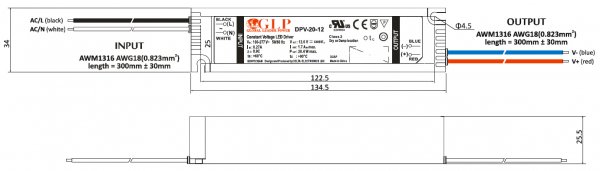 LED-Netzteil GLP - DPV-20-12, 12 VDC, 20 Watt - www.asmetec-shop.de