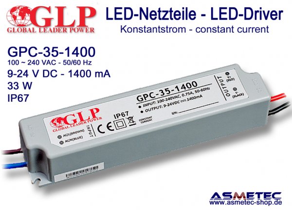LED-Netzteil GLP - GPC-35-1400, 1400 mA, 33 Watt - www.asmetec-shop.de