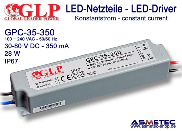 LED-Netzteil GLP - GPC-35-350, 350 mA, 28 Watt - www.asmetec-shop.de