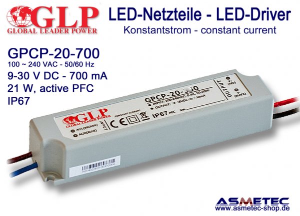LED-Netzteil GLP - GPCP-20-700, 700 mA, 21 Watt - www.asmetec-shop.de