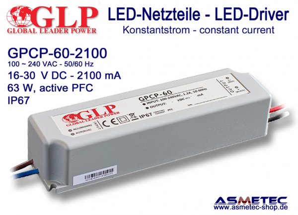 LED-Netzteil GLP - GPCP-60-2100, 2100 mA, 63 Watt - www.asmetec-shop.de