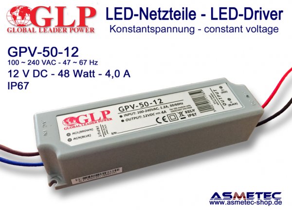 LED-Netzteil GLP - GPV-50-12, 12 VDC, 48 Watt - www.asmetec-shop.de