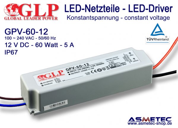 LED-Netzteil GLP - GPV-60-12, 12 VDC, 60 Watt - www.asmetec-shop.de
