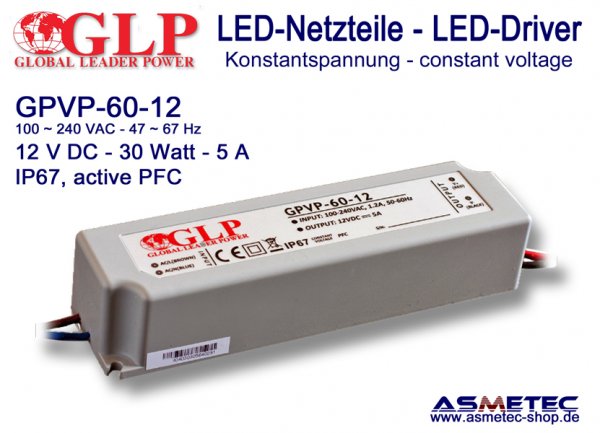 LED-Netzteil GLP - GPVP-60-12, 12 VDC, 60 Watt - www.asmetec-shop.de