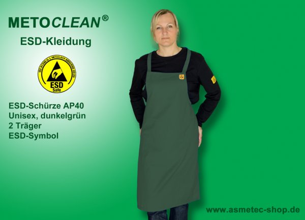 METOCLEAN ESD-Schürze AP40, dunkelgrün - www.asmetec-shop.de