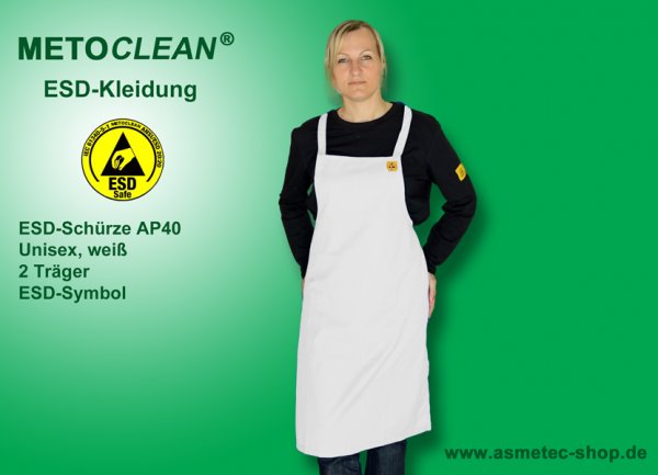 METOCLEAN ESD-Schürze AP40, weiß - www.asmetec-shop.de