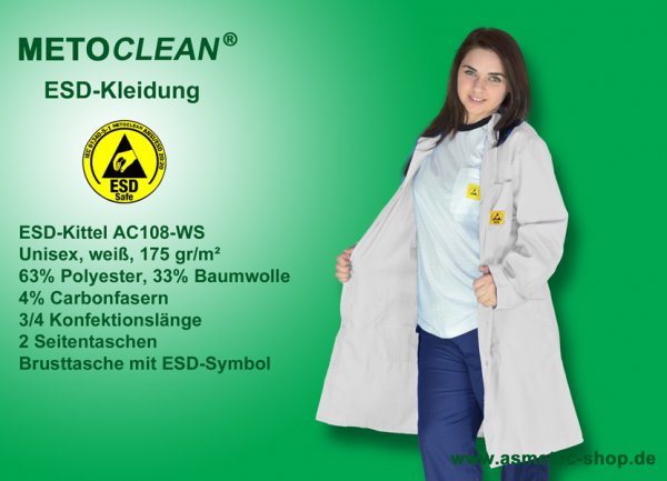 METOCLEAN ESD-Kittel AC108-WS, weiß - www.asmetec-shop.de