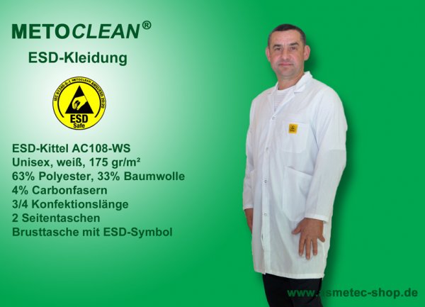METOCLEAN ESD-Kittel AC108-WS, weiß - www.asmetec-shop.de