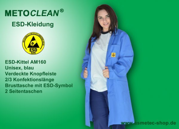 METOCLEAN ESD-Kittel AM160D-B, blau - www.asmetec-shop.de