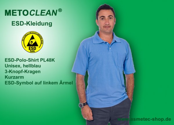 METOCLEAN ESD-Polo-Shirt PL48K-LB, hellblau, Kurzarm, unisex - www.asmetec-shop.de