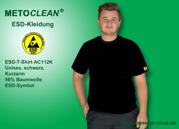 METOCLEAN ESD-T-Shirt TS-AC112K, schwarz, Kurzarm, unisex - www.asmetec-shop.de