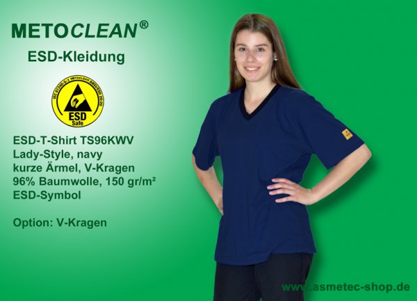 METOCLEAN ESD-T-Shirt TS96KWV, navy blau, Kurzarm, Ladystyle- www.asmetec-shop.de