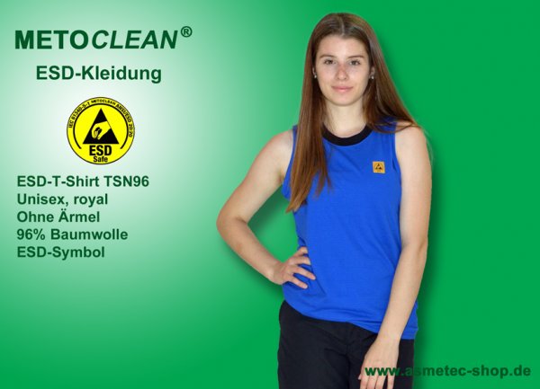 METOCLEAN ESD-T-Shirt TSN96, royal, no sleeves, unisex - www.asmetec-shop.de