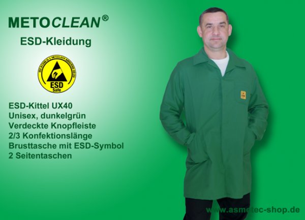 METOCLEAN ESD-Kittel UX40-DG, dunkelgrün - www.asmetec-shop.de