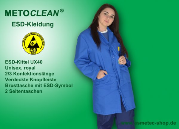 METOCLEAN ESD-Kittel UX40-RB, royalblau - www.asmetec-shop.de