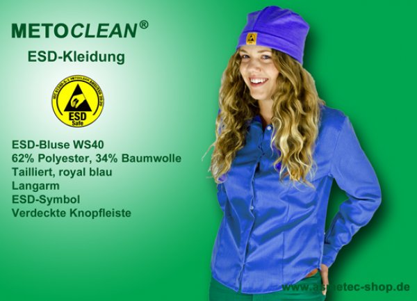 METOCLEAN ESD-Bluse WS40-RB, royal blau - www.asmetec-shop.de