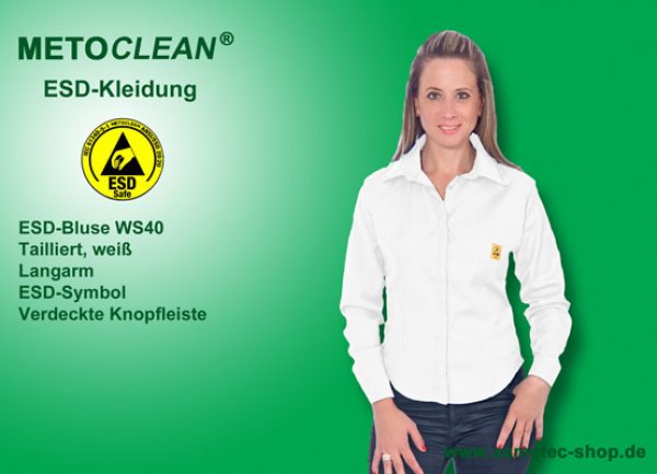 METOCLEAN ESD-Bluse WS40-WS, weiß - www.asmetec-shop.de