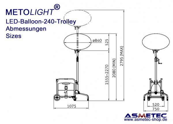 BALLOON: ballon lumineux LED 120W. Câble 5 m et 3 prises de service