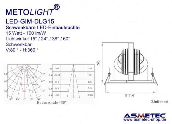 METOLIGHT LED schwenkbare Leuchte, 15 Watt - www.asmetec-shop.de
