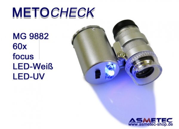 METOCHECK-MG-9882-UV-LED, 60fach Taschenmikroskop mit UV-LED - www.asmetec-shop.de