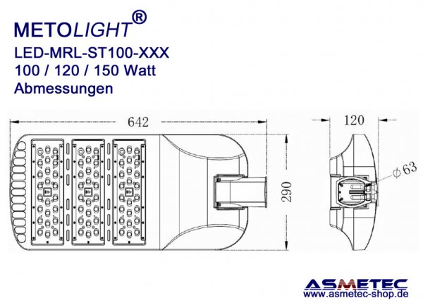 Metolight LED-Straßenleuchte MRL-ST10100, 100 Watt - www.asmetec-shop.de