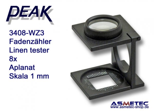 PEAK 3408-WZ3 Fadenzähler, 8fach, verzeichnungsfrei - www.asmetec-shop.de, peak optics, PEAK-Lupe