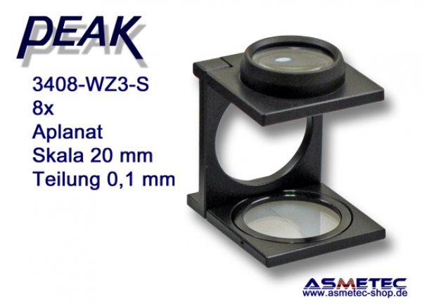 Peak 3408-WZ3S (AP8) Fadenzähler, 8fach, Skala - www.asmetec-shop.de, peak optics, PEAK-Lupe