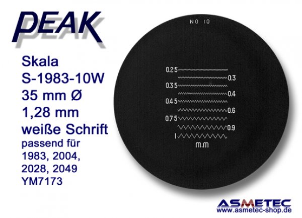 Peak glas scale 1983-10W, white printing,  for scale loupe 1983, - www.asmetec-shop.de