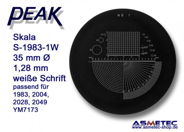 Peak Ersatzskala 1983-1W, weiße Schrift, für Messlupe 1983 - www.asmetec-shop.de, PEAK-Optics