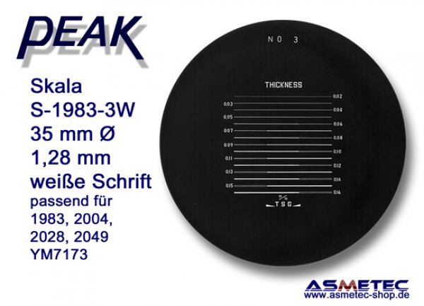 Peak glas scale 1983-3W, white printing,  for scale loupe 1983, - www.asmetec-shop.de