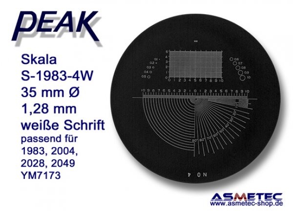Peak Ersatzskala 1983-4W, weiße Schrift, für Messlupe 1983 - www.asmetec-shop.de, PEAK-Optics