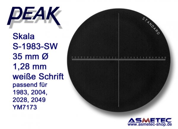 Peak glas scale 1983-SW, white printing,  for scale loupe 1983, - www.asmetec-shop.de
