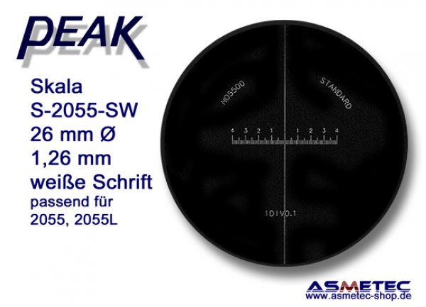 Peak glas scale 2055-SW, white printing,  for scale loupe 2055, - www.asmetec-shop.de