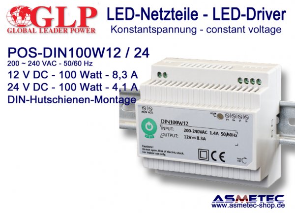 LED-driver POS DIN100W24, 24 VDC, 100 Watt - www.asmetec-shop.de