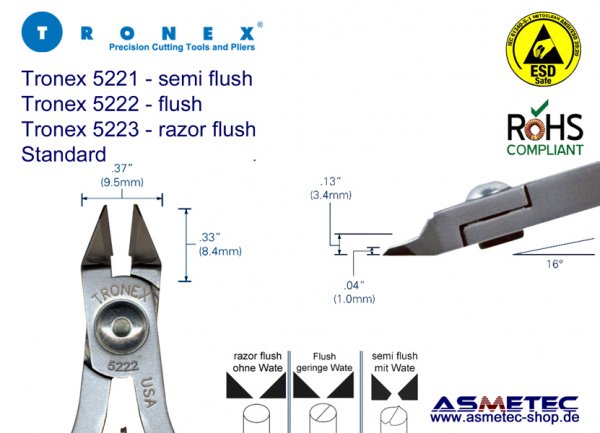 Tronex 5223 ESD-Spitzkopf Seitenschneider