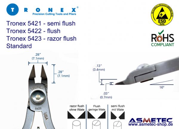 Tronex 5421 ESD-Spitzkopf Seitenschneider - www.asmetec-shop.de