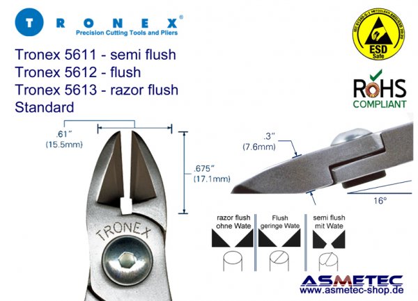 Tronex 5613 ESD-Ovalkopf Seitenschneider - www.asmetec-shop.de