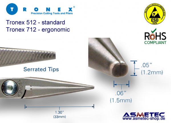 Tronex 712 ESD-Flachrundzange, gezahnt, ergonomisch
