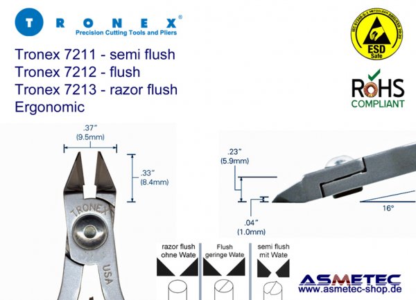Tronex 7213 ESD-Spitzkopf Seitenschneider - www.asmetec-shop.de