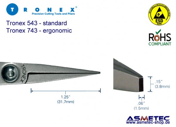 Tronex 743 ESD-Flachzange, ohne Stufe, ergonomisch - www.asmetec-shop.de